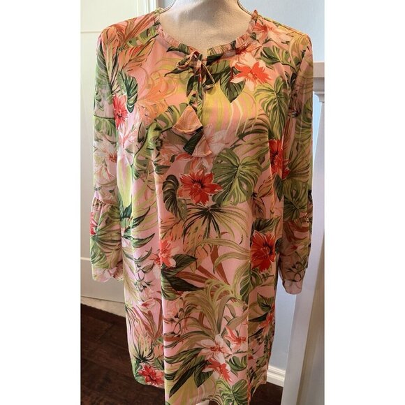 J. Jill Floral Tunic Top Women’s Size M Colorful Feminine Summer Resortwear - Picture 12 of 16